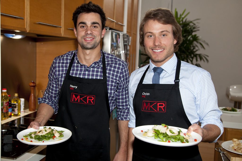 Harry and Christo pictured with their calamari entree. Harry and Christo pictured with their calamari entree.