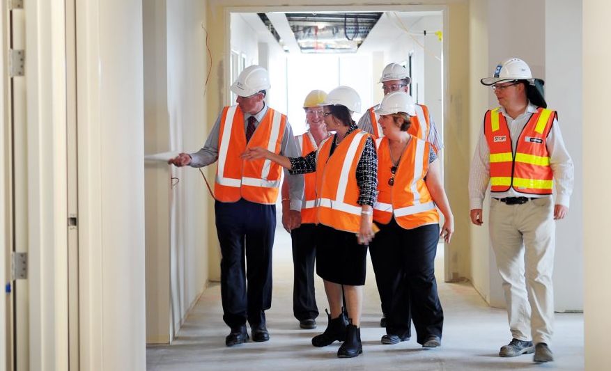 St Stephen's Hospital general manager Leanne Tones and director of nursing Jill O'Brien take a group on a walk through of the hospital construction worksite. St Stephen's Hospital general manager Leanne Tones and director of nursing Jill O'Brien take a group on a walk through of the hospital construction worksite.