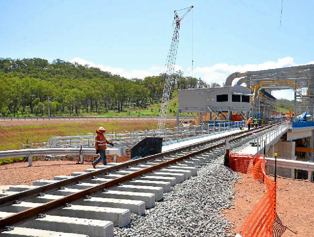 The completed rail line now runs through the rail receival structure. The completed rail line now runs through the rail receival structure.