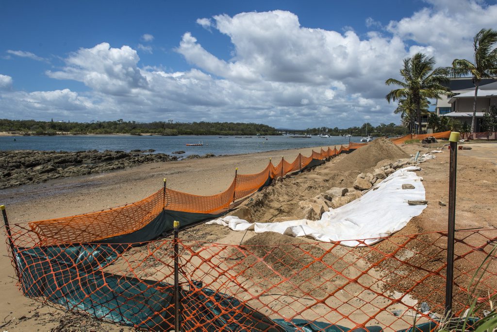 Repairs are being conducted at the scene of recent erosion caused by king tides at Boyne Island. Repairs are being conducted at the scene of recent erosion caused by king tides at Boyne Island.