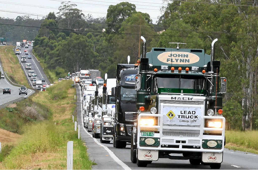 UNITED APPROACH: Trucks in the annual Light on the Hill memorial convoy head down the Warrego Hwy to Gatton on Saturday. UNITED APPROACH: Trucks in the annual Light on the Hill memorial convoy head down the Warrego Hwy to Gatton on Saturday.