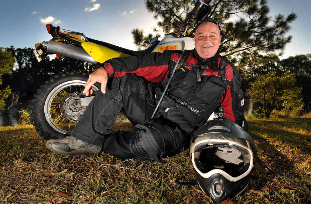 SADDLING UP: Kev Carr will ride 2800km in the outback on his motorbike to raise money for people with EB, a rare skin disorder.