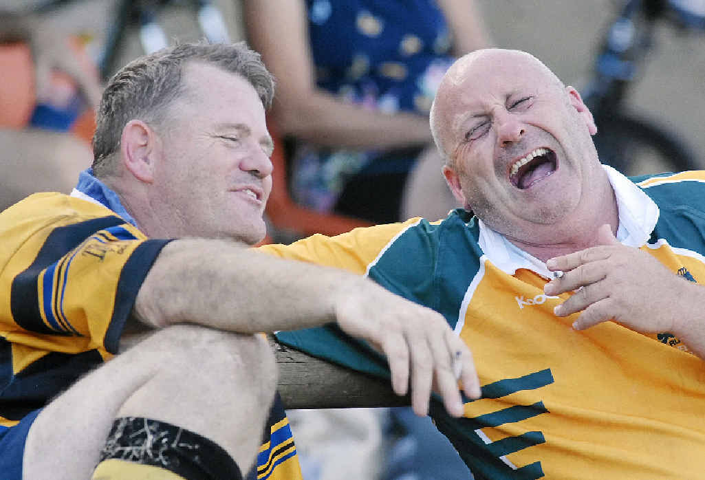 Byron Bay players Ryan McGuicken (left) and Roger Trimmer share a laugh as they relax between games. Byron Bay players Ryan McGuicken (left) and Roger Trimmer share a laugh as they relax between games.
