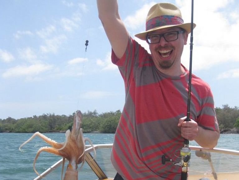 Chris Ward with his unique catch of the day - an octopus. Chris Ward with his unique catch of the day - an octopus.
