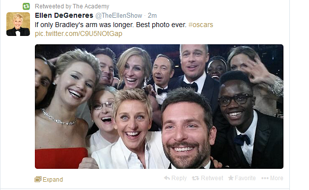 How many celebrities can you squeeze into one photo? Oscars host Ellen DeGeneres gets some help from Bradley Cooper in taking this epic selfie. How many celebrities can you squeeze into one photo? Oscars host Ellen DeGeneres gets some help from Bradley Cooper in taking this epic selfie.