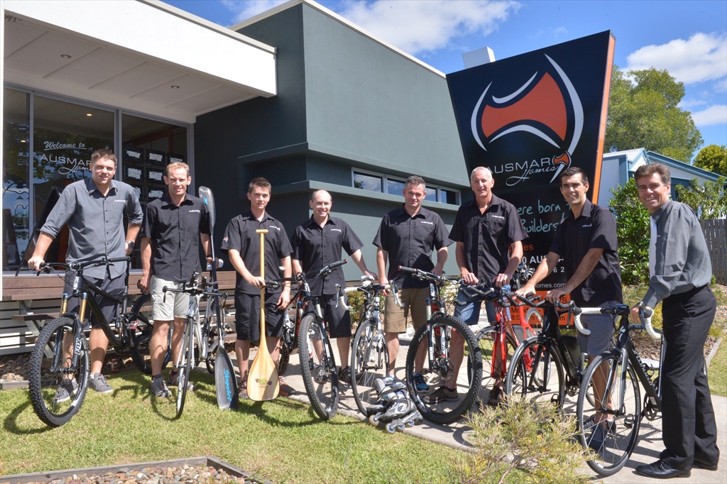 Ausmar Homes, Cooroy. Marc Wood, Dave Schloss, Lukas Cann, Chris Bidencope, John Green, Tony Bryan, Sean Fraser and Rod Kennerson are some of the company's fitness fanatics. Ausmar Homes, Cooroy. Marc Wood, Dave Schloss, Lukas Cann, Chris Bidencope, John Green, Tony Bryan, Sean Fraser and Rod Kennerson are some of the company's fitness fanatics.