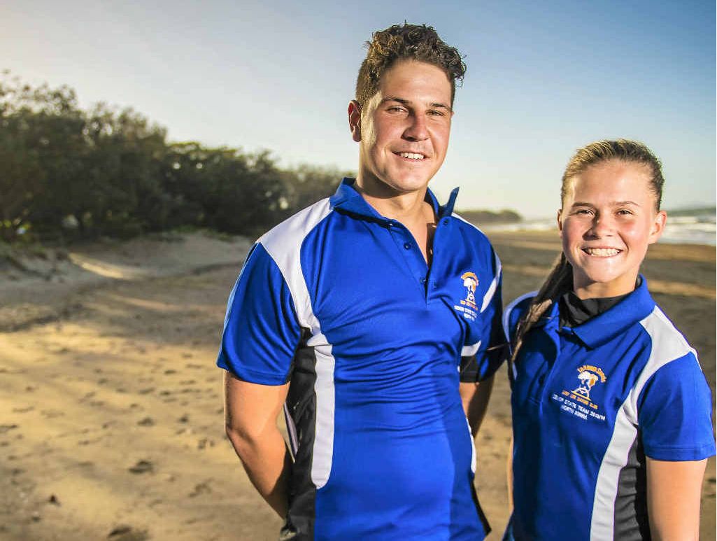 TEAM TRAVEL: Hayden Lester, 19, and Georgia Grosskreutz, 17, are part of a small Tannum Sands teams hoping to make waves at North Kirra when it hosts the state titles. TEAM TRAVEL: Hayden Lester, 19, and Georgia Grosskreutz, 17, are part of a small Tannum Sands teams hoping to make waves at North Kirra when it hosts the state titles.