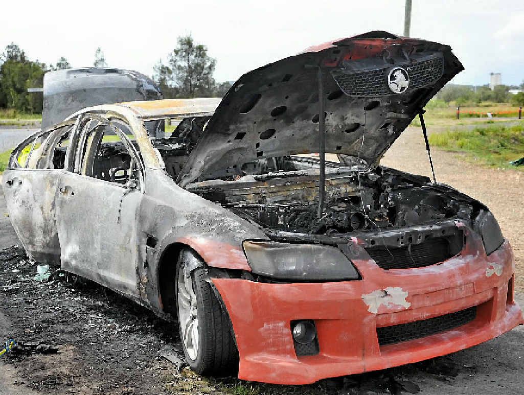 VEHICLE WRECKED: A Commodore sedan caught fire overnight on Alf O’Rourke Dr, Gladstone. VEHICLE WRECKED: A Commodore sedan caught fire overnight on Alf O’Rourke Dr, Gladstone.