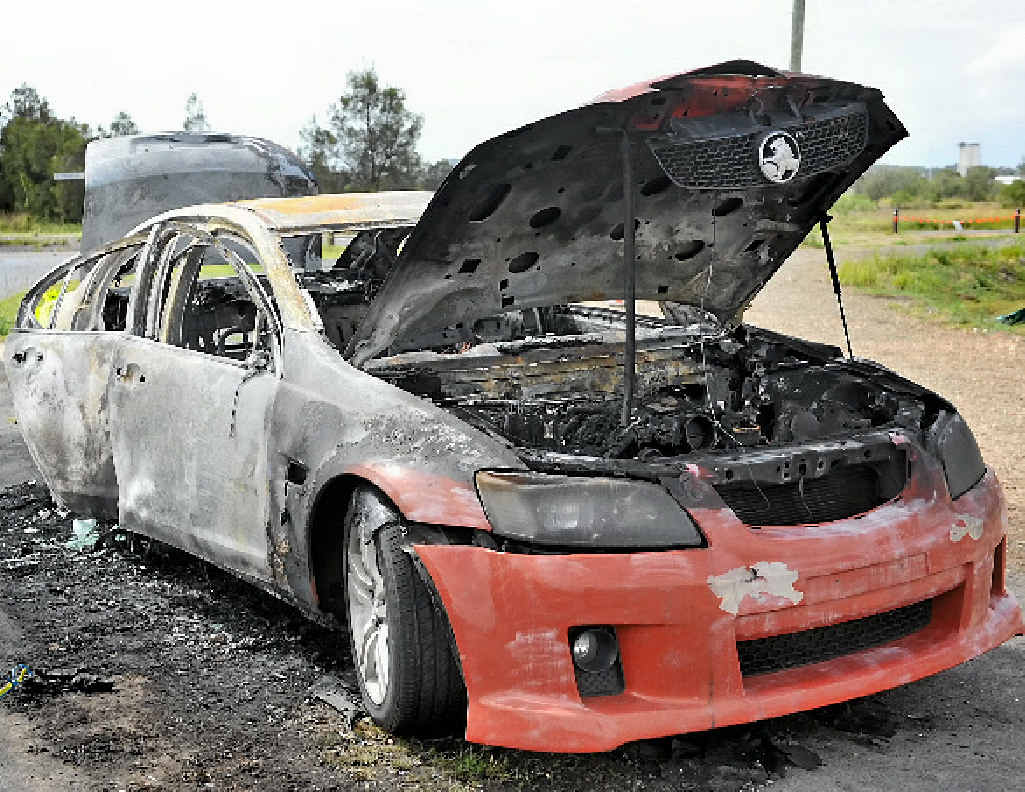 VEHICLE WRECKED: A Commodore sedan caught fire overnight on Alf O’Rourke Dr, Gladstone. VEHICLE WRECKED: A Commodore sedan caught fire overnight on Alf O’Rourke Dr, Gladstone.