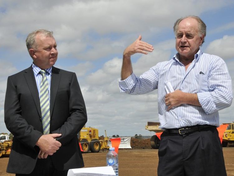 Oakey Abattoir general manager Pat Gleeson listens as CST Wastewater Solutions managing director Michael Bambridge explains the processing facility. Photo Tara Miko / The Chronicle Oakey Abattoir general manager Pat Gleeson listens as CST Wastewater Solutions managing director Michael Bambridge explains the processing facility. Photo Tara Miko / The Chronicle
