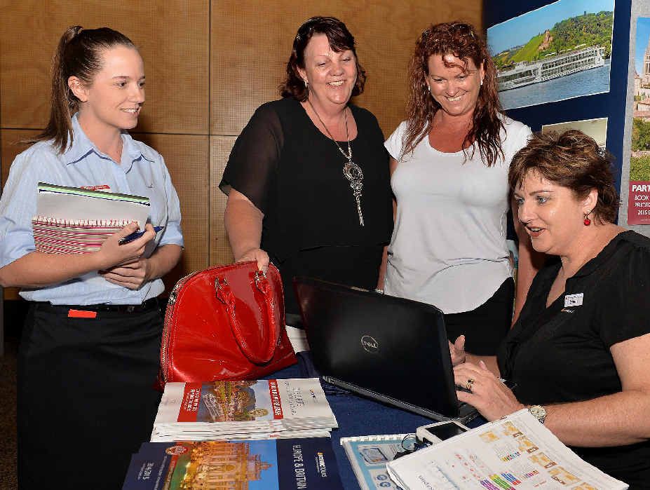 Flight Centre consultant Katie Marshall (left), Leanne McClymont, Carolyn Fritz and Scenic Tours sales development manager Leanne Willmont were among those talking travel at the Flight Centre travel expo at the MECC.