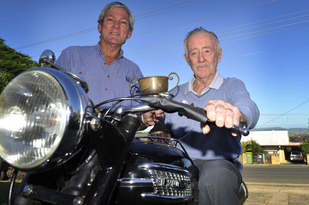 Col McAndrew, and motorcycling legend Jack Ahearn of Goonallabah, hope this weekend's Northern Rivers Classic Motorcycle Club Show will be a triumph. Col McAndrew, and motorcycling legend Jack Ahearn of Goonallabah, hope this weekend's Northern Rivers Classic Motorcycle Club Show will be a triumph.
