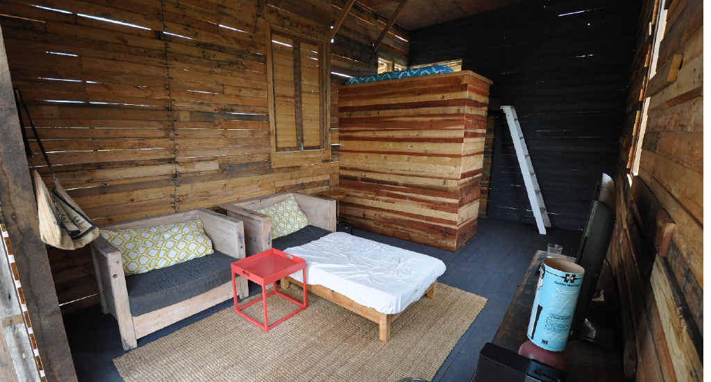 CQUniversity student Angus Hughes built his own student pad out of timber pallets and packing timber. CQUniversity student Angus Hughes built his own student pad out of timber pallets and packing timber.