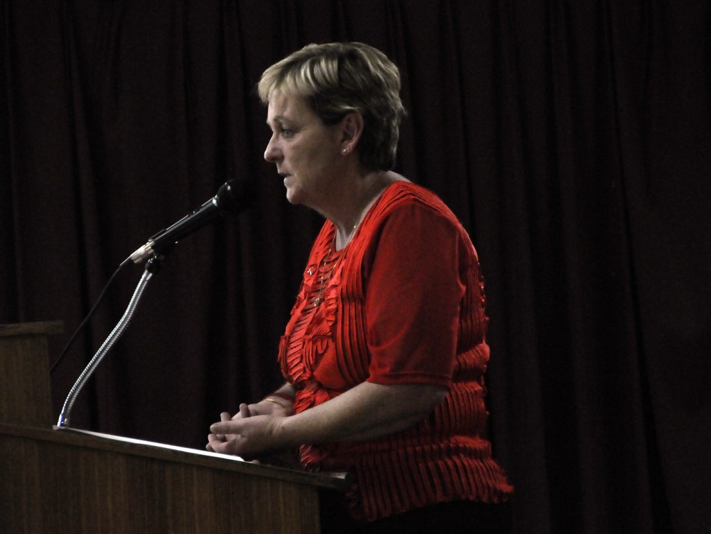 Denise and Bruce Morcombe, parents of Daniel, talk to students at St Mary's College. 