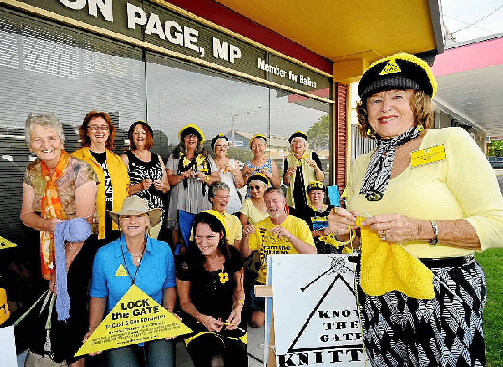 HOT ISSUE: Anne Thompson and the Knitting Nannas Against Gas protest outside MP Don Page’s electorate office in Ballina. HOT ISSUE: Anne Thompson and the Knitting Nannas Against Gas protest outside MP Don Page’s electorate office in Ballina.