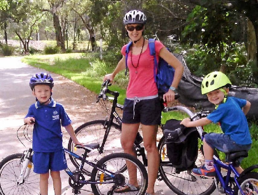 FUN AND FITNESS: Tracey Wyatt of Bike On plans to ride to school with sons Finn and Luca.