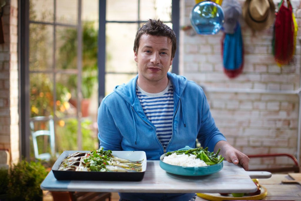 Jamie Oliver also hosts the TV series, Jamie's Fifteen Minute Meals. Jamie Oliver also hosts the TV series, Jamie's Fifteen Minute Meals.
