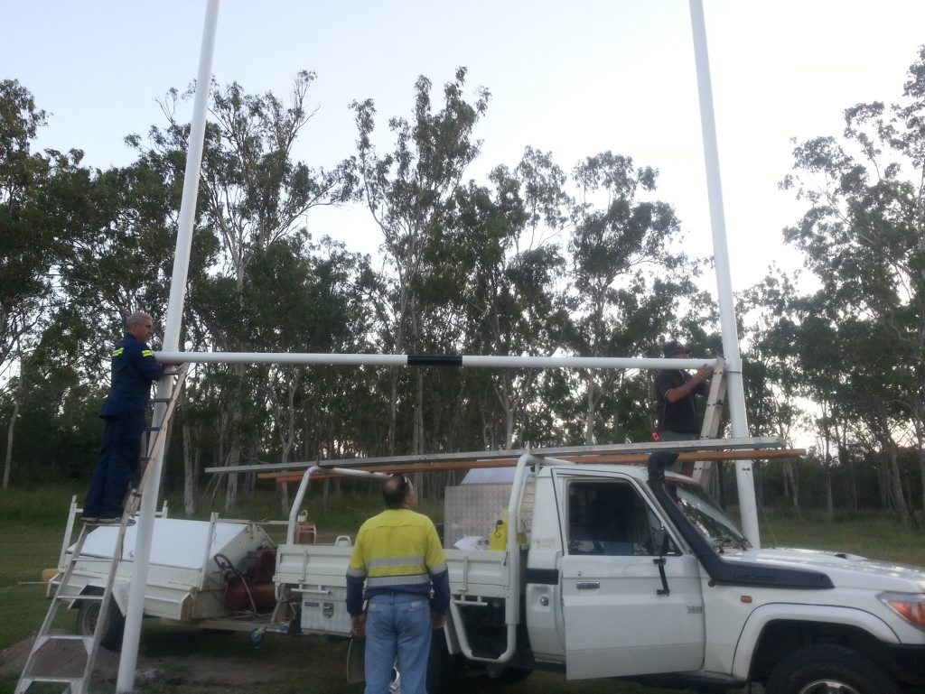 The Calliope Football club erected their new goal posts last week. Photo Contributed The Calliope Football club erected their new goal posts last week. Photo Contributed