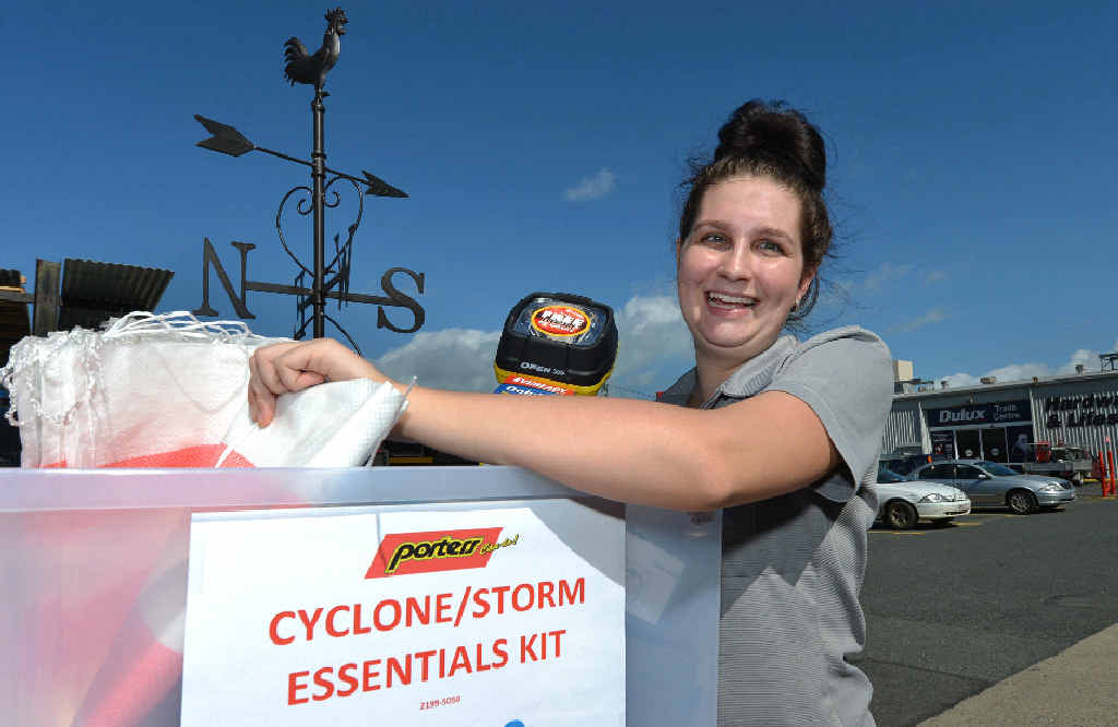BE PREPARED: Porters Mackay sales assistant Darcie Stack with the cyclone emergency kit the store has put together. With more wet weather forecast for Mackay, Porters will host a timely storm safe demonstration on Saturday. BE PREPARED: Porters Mackay sales assistant Darcie Stack with the cyclone emergency kit the store has put together. With more wet weather forecast for Mackay, Porters will host a timely storm safe demonstration on Saturday.