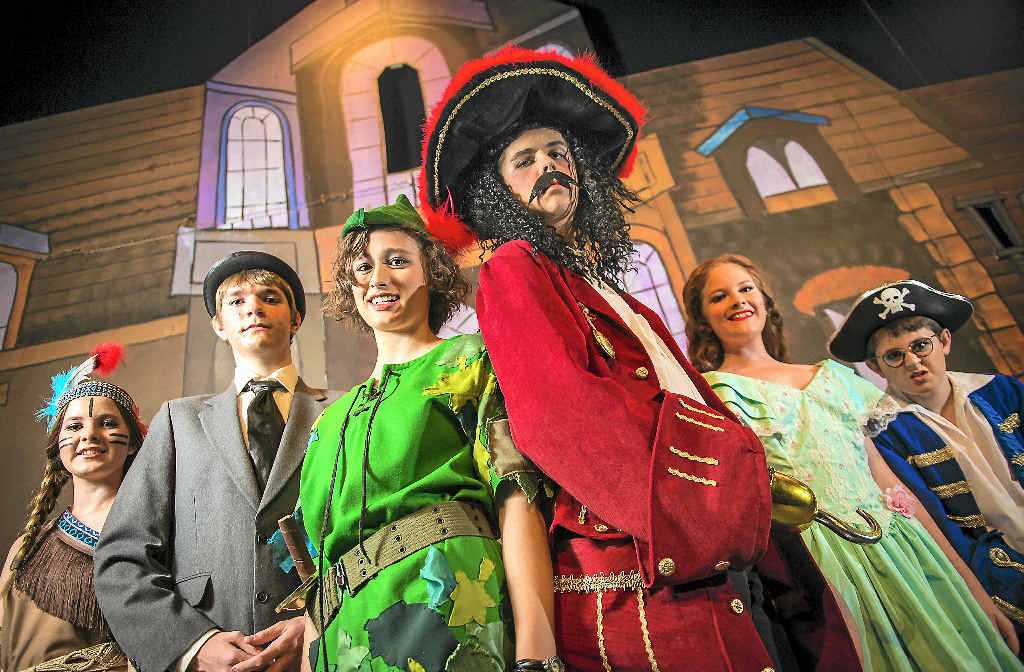 Grace Hocking, 16, and Ben Felix, 16, as Peter Pan and Captain Hook, joined by some of the other lead performers for Peter Pan, the combined schools musical. Grace Hocking, 16, and Ben Felix, 16, as Peter Pan and Captain Hook, joined by some of the other lead performers for Peter Pan, the combined schools musical.