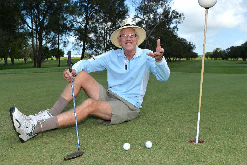 Charles Greenhalgh shows the three balls which took only one shot to get into the hole. Charles Greenhalgh shows the three balls which took only one shot to get into the hole.