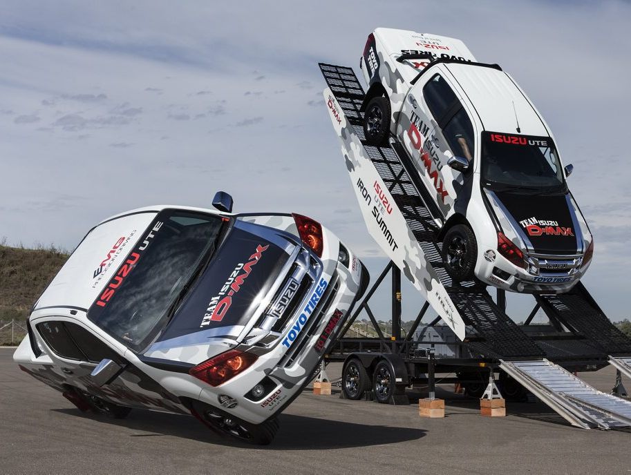 THRILL RIDE: The Black Trucks Isuzu precision driving team and Toyo Tyres D-Max Iron Summit (right), as debuted at the Top Gear Festival, will be at the Heritage Bank Toowoomba Royal Show next week. 