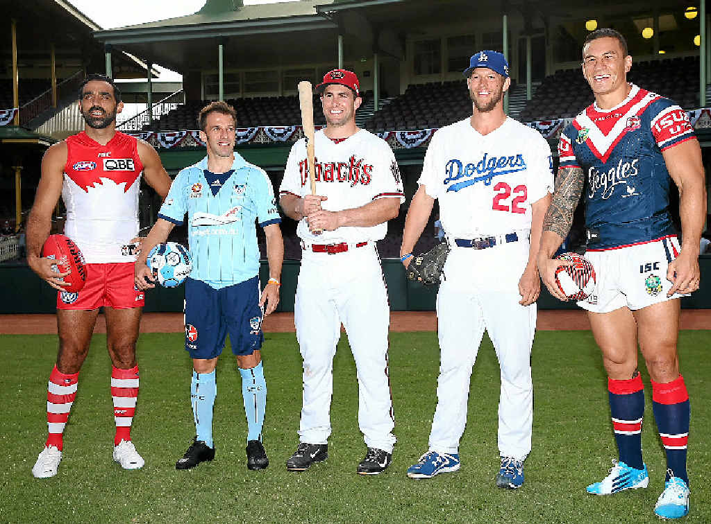 BALL PLAYERS UNITE: (from left) Sydney Swans player Adam Goodes, Sydney FC player Alessandro del Piero, Paul Goldschmidt of the Arizona Diamondbacks, Clayton Kershaw of the Los Angeles Dodgers and Sonny Bill Williams of the Sydney Roosters. BALL PLAYERS UNITE: (from left) Sydney Swans player Adam Goodes, Sydney FC player Alessandro del Piero, Paul Goldschmidt of the Arizona Diamondbacks, Clayton Kershaw of the Los Angeles Dodgers and Sonny Bill Williams of the Sydney Roosters.