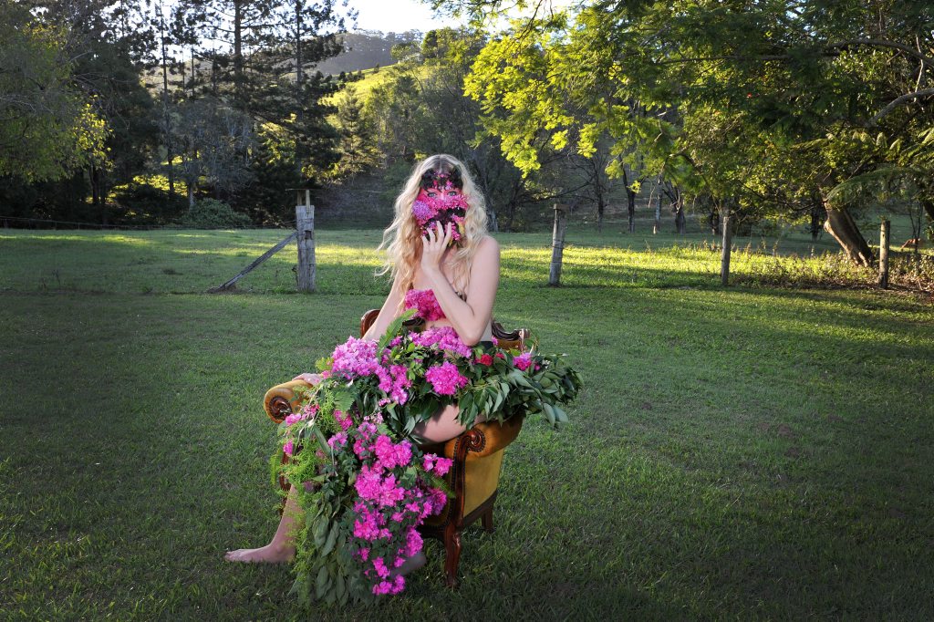 Model Christy Taylor, Julia Rose, of Sleepy Hollow, makes dresses using fresh flowers. (Make up Artist : Michael Huxley) Photo : Mireille Merlet-Shaw/The Northern Star Model Christy Taylor, Julia Rose, of Sleepy Hollow, makes dresses using fresh flowers. (Make up Artist : Michael Huxley) Photo : Mireille Merlet-Shaw/The Northern Star