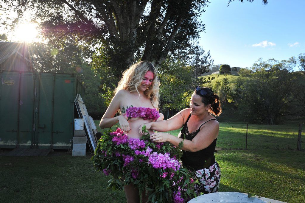 Model Christy Taylor with Julia Rose, of Sleepy Hollow, who makes dresses using fresh flowers. Model Christy Taylor with Julia Rose, of Sleepy Hollow, who makes dresses using fresh flowers.