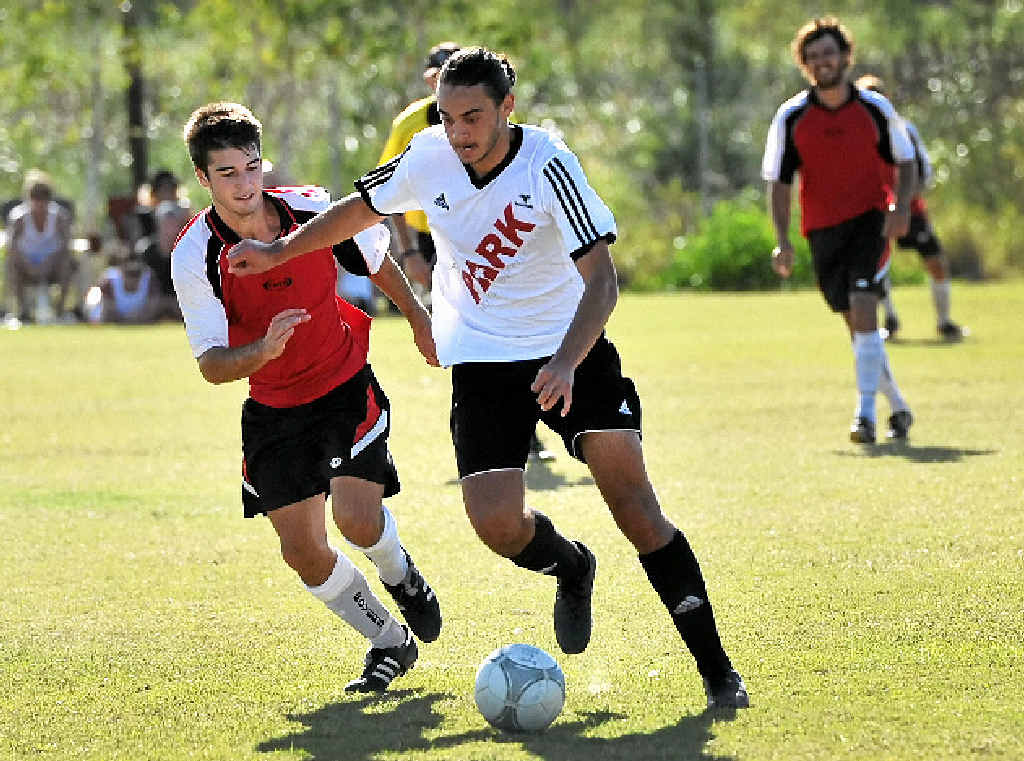IN CONTROL: Tane Meek (right) starts another attack for his Byron Bay Rams side during the crushing semi-final Anzac Cup victory against Richmond Rovers. IN CONTROL: Tane Meek (right) starts another attack for his Byron Bay Rams side during the crushing semi-final Anzac Cup victory against Richmond Rovers.