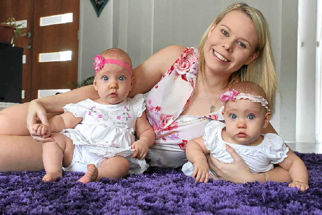 LITTLE MIRACLES: Caloundra’s Kasey-Rae Chambers with her twin daughters Hallie, left, and Harlow. LITTLE MIRACLES: Caloundra’s Kasey-Rae Chambers with her twin daughters Hallie, left, and Harlow.