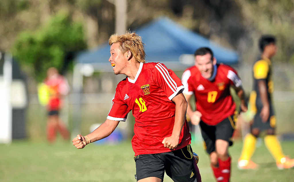 LIVELY: The Fire’s Shiochi Koshimizu celebrates the winning goal in the National Premier League clash against Harimau Muda A at Bokarina. LIVELY: The Fire’s Shiochi Koshimizu celebrates the winning goal in the National Premier League clash against Harimau Muda A at Bokarina.
