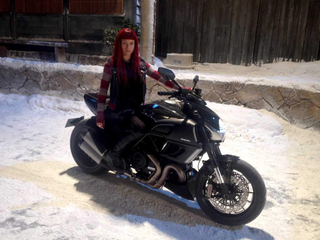 Rhianna Buchanan was the motorcycle riding, Audi driving stunt double for Japanese actress Rila Fukushima who plays the deadly assassin and precognitive mutant Yukio in the 2013 X-men movie The Wolverine. Photo Contributed Rhianna Buchanan was the motorcycle riding, Audi driving stunt double for Japanese actress Rila Fukushima who plays the deadly assassin and precognitive mutant Yukio in the 2013 X-men movie The Wolverine. Photo Contributed