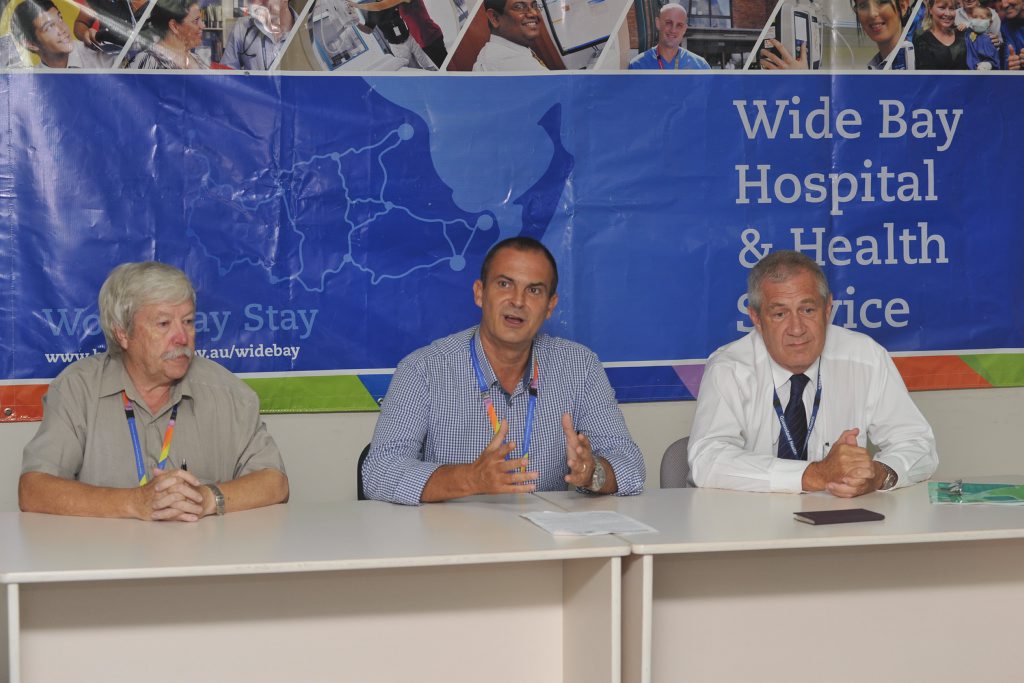 Director of nursing and midwifery services Graham Mahaffey, Wide Bay Hospital and Health Service chief executive Adrian Pennington and director of medical services Greg Coffey at a media conference about the Hervey Bay ICU. Director of nursing and midwifery services Graham Mahaffey, Wide Bay Hospital and Health Service chief executive Adrian Pennington and director of medical services Greg Coffey at a media conference about the Hervey Bay ICU.