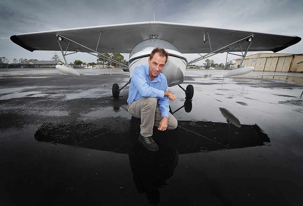 Doug Bauer with his homemade Searey Amphibian plane that he will fly across Australia. Doug Bauer with his homemade Searey Amphibian plane that he will fly across Australia.