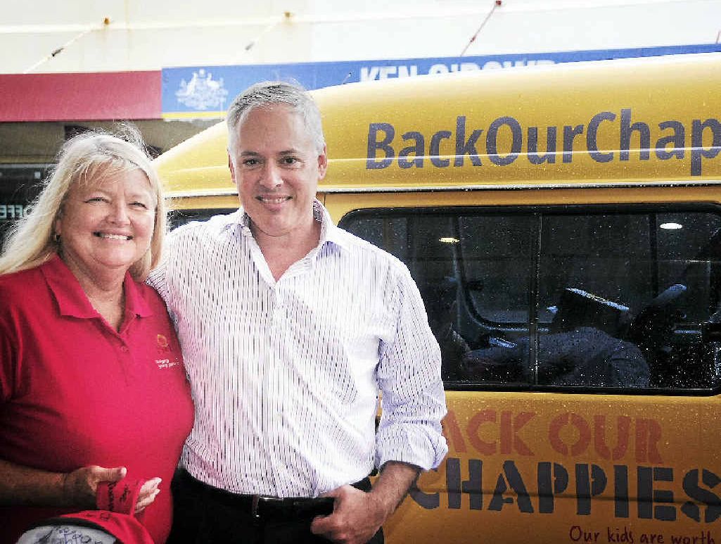 HELPING KIDS: Gladstone State High School Chaplain Yvonne Kamholtz with SU Queensland CEO Peter James who is on tour with his “Back Our Chappies” campaign. HELPING KIDS: Gladstone State High School Chaplain Yvonne Kamholtz with SU Queensland CEO Peter James who is on tour with his “Back Our Chappies” campaign.