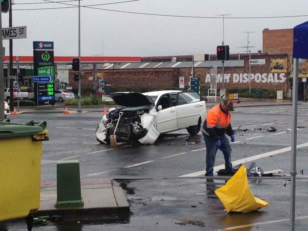 One of the cars involved in a serious traffic crash in Toowoomba this morning. One of the cars involved in a serious traffic crash in Toowoomba this morning.