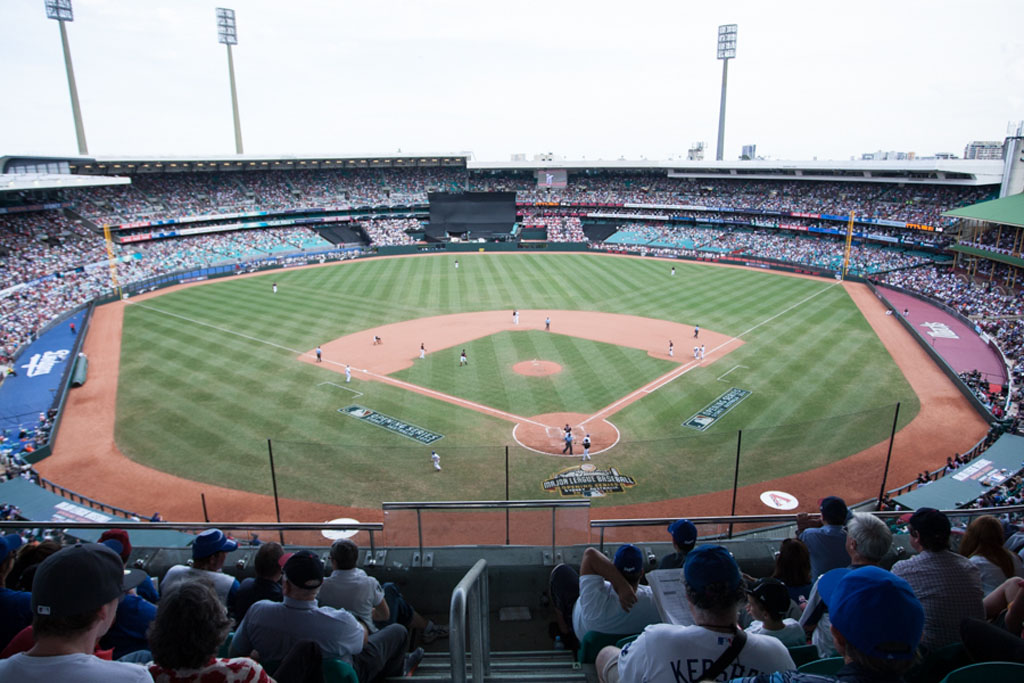 SLICE OF HISTORY: The two foul poles used for the historic MLB Opening Series in Sydney (at the far right and left of photo) are coming to Brisbane. Picture: Celio Agostinho. SLICE OF HISTORY: The two foul poles used for the historic MLB Opening Series in Sydney (at the far right and left of photo) are coming to Brisbane. Picture: Celio Agostinho.