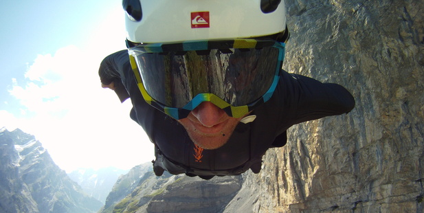 Dan Vicary during a flight using a wingsuit Dan Vicary during a flight using a wingsuit
