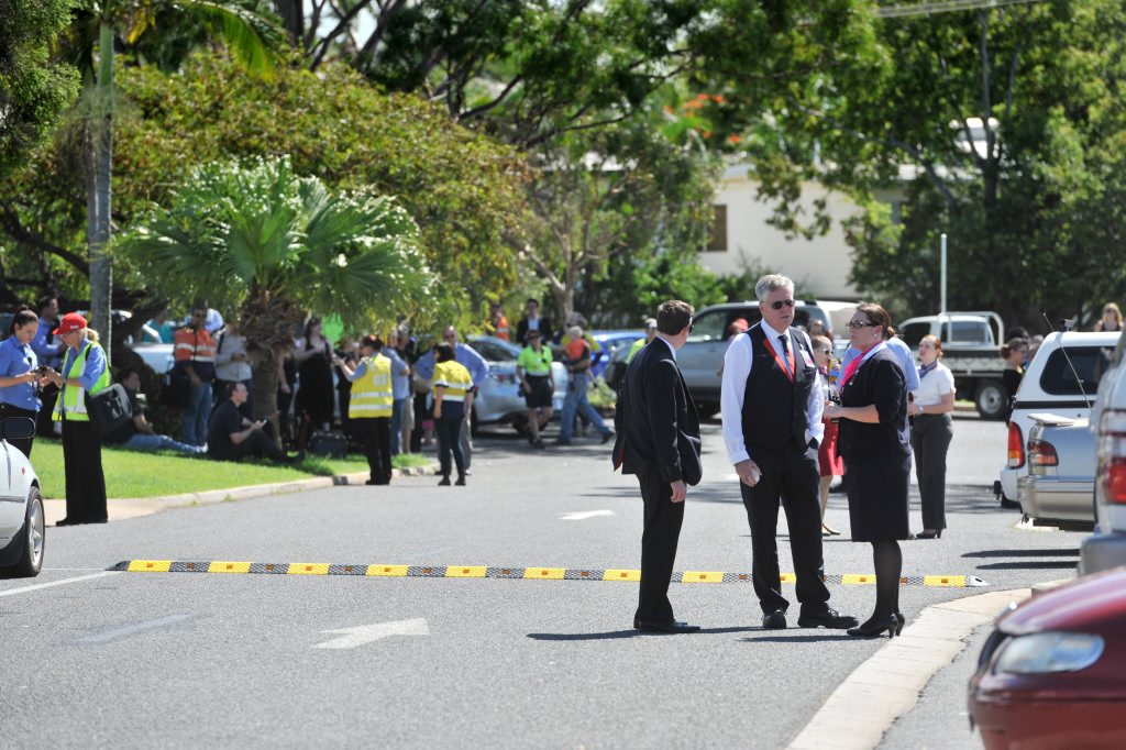 The Gladstone Airport was evacuated because of a bomb threat on April 1. The Gladstone Airport was evacuated because of a bomb threat on April 1.