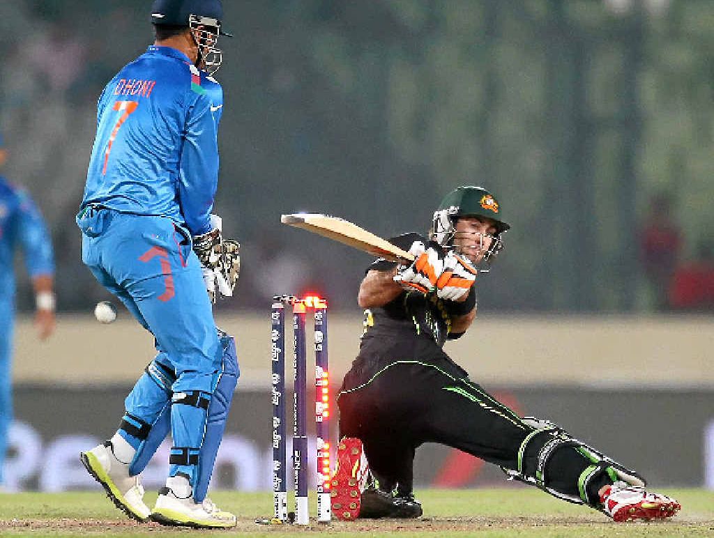 DOWN AND OUT: India captain and wicketkeeper MS Dhoni looks on as Australia’s Glenn Maxwell is bowled in the T20 World Cup game. DOWN AND OUT: India captain and wicketkeeper MS Dhoni looks on as Australia’s Glenn Maxwell is bowled in the T20 World Cup game.