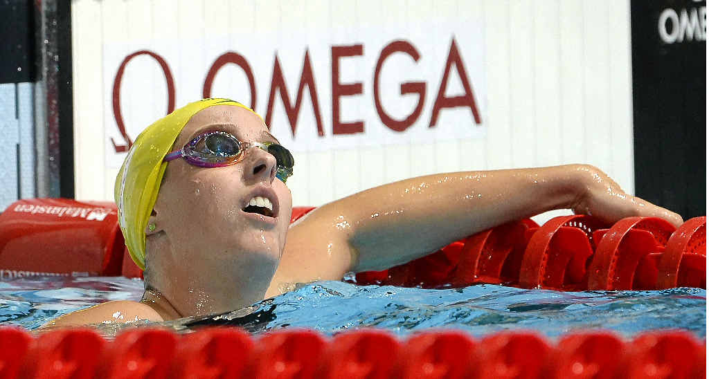 CLOSE CALL: Brittany Elmslie finished third in the 200m freestyle at the national championships last night. She is pictured here at the world championships last year. CLOSE CALL: Brittany Elmslie finished third in the 200m freestyle at the national championships last night. She is pictured here at the world championships last year.