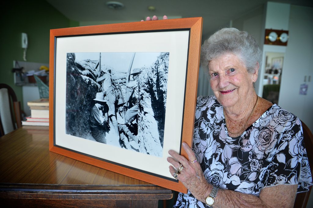 Marjorie Cheek's father's war medals survived the Blue Mountains bush fires after her nephew's house was destroyed by fire and she wants to wear them to the 2015, 100th anniversary Gallipoli celebrations. Marjorie with a photo of her father from Gallipoli. Marjorie Cheek's father's war medals survived the Blue Mountains bush fires after her nephew's house was destroyed by fire and she wants to wear them to the 2015, 100th anniversary Gallipoli celebrations. Marjorie with a photo of her father from Gallipoli.