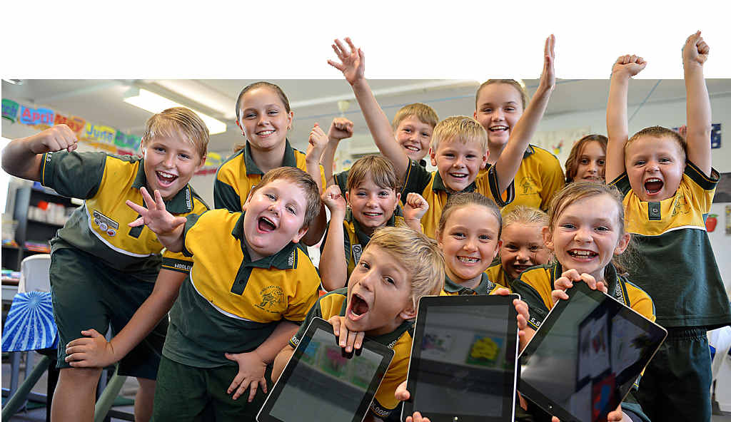 Woolooga school students (back, from left) Lachlan Coleman, Lara Jenkins, Cameron Jones, Ty Sippel, Blake Hale, Sky Zingleman, Ella Hauschild and Cooper Jenkins and (front) Jack Hauschild, Ken Coleman, Alanna Jenkins, Tylah Hale and Daisy Bourke are delighted with their new iPads. Woolooga school students (back, from left) Lachlan Coleman, Lara Jenkins, Cameron Jones, Ty Sippel, Blake Hale, Sky Zingleman, Ella Hauschild and Cooper Jenkins and (front) Jack Hauschild, Ken Coleman, Alanna Jenkins, Tylah Hale and Daisy Bourke are delighted with their new iPads.