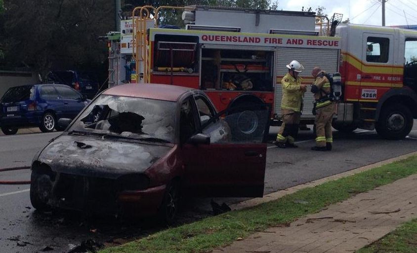 Firefighters at the scene of a car fire on McLiver St in Pialba. Firefighters at the scene of a car fire on McLiver St in Pialba.