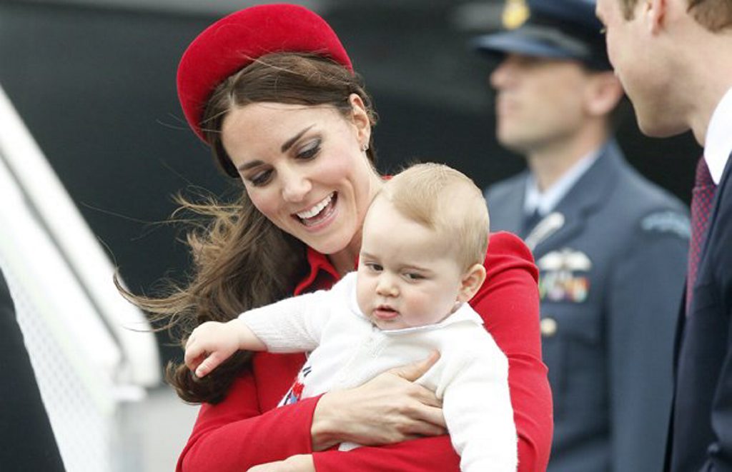 The Duke and Duchess of Cambridge with Prince George disembarking from the RNZAF jet. Photo / Mark Mitchell The Duke and Duchess of Cambridge with Prince George disembarking from the RNZAF jet. Photo / Mark Mitchell