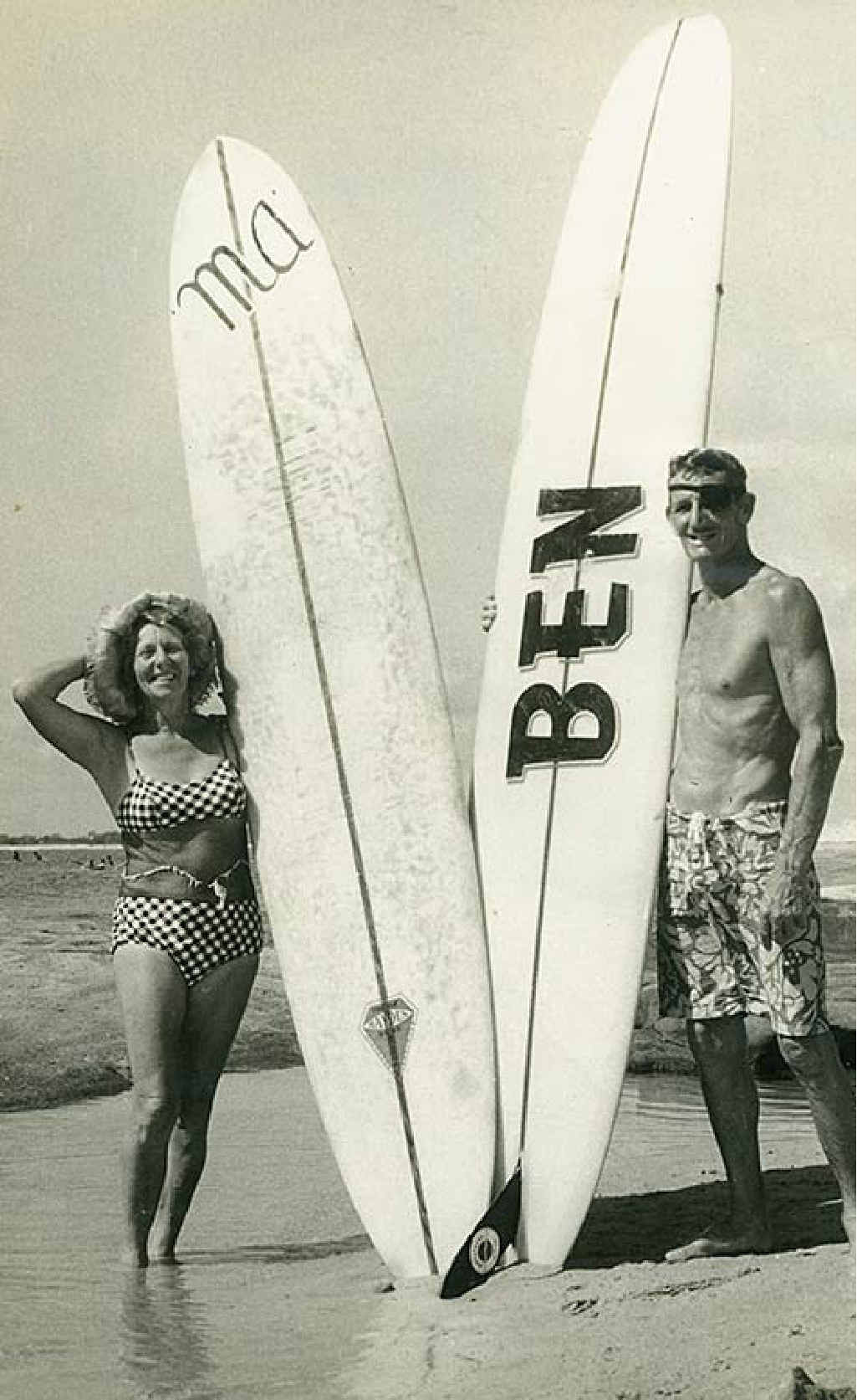 SURFING HISTORY: Charles Ben (Pa) Bendall and wife Marjory (Ma). SURFING HISTORY: Charles Ben (Pa) Bendall and wife Marjory (Ma).