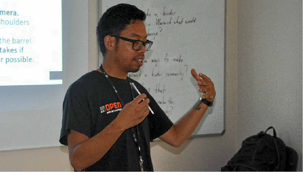 HOLIDAY FUN: Ben Tupas gives filming advice at the workshop.