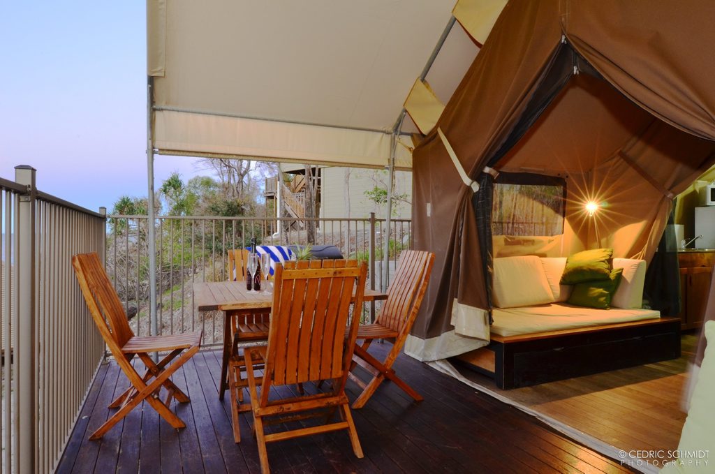 Extreme glamping: These Agnes Water Beach Holidays chalets have private ensuites, flat-screen TVs and air-conditioning. Photo Cedric Schmidt Extreme glamping: These Agnes Water Beach Holidays chalets have private ensuites, flat-screen TVs and air-conditioning. Photo Cedric Schmidt