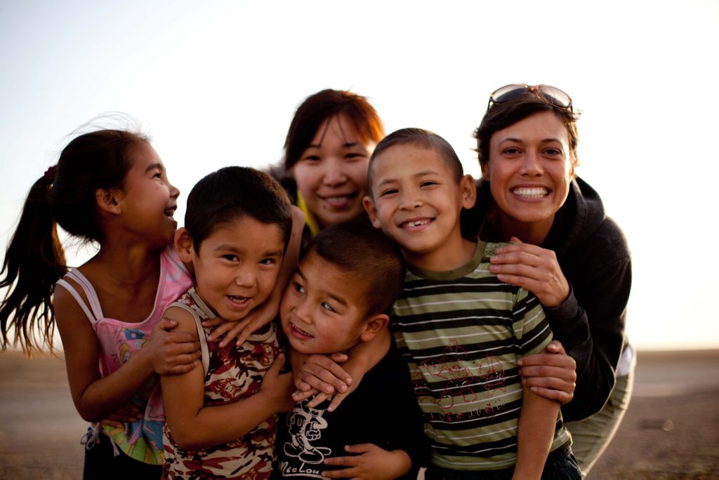 Kimberley Joseph with children from the village affected by radiation in Kazakhstan. Kimberley Joseph with children from the village affected by radiation in Kazakhstan.